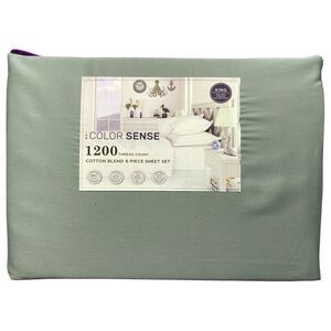 Color Sense 1200 Thread Count Cotton Blend 6-Piece Sheet Set, King - Green River